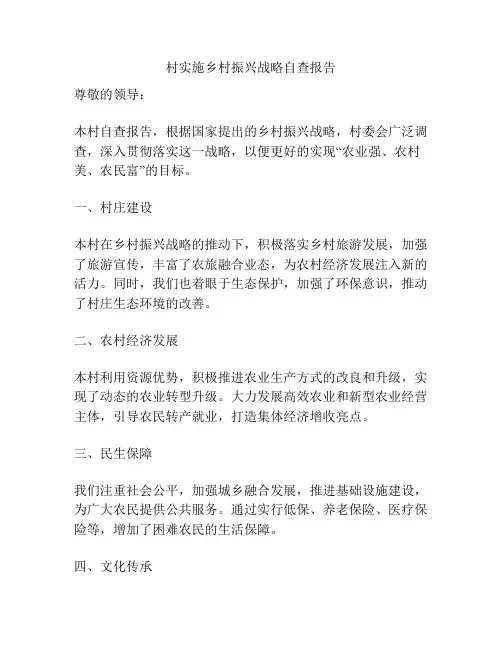 村实施乡村振兴战略自查报告