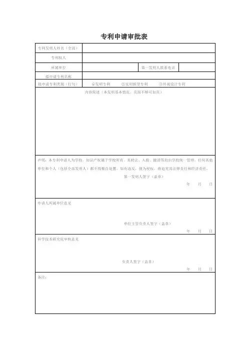 专利申请审批表(样表)