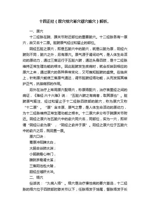 十四正经（原穴络穴募穴郄穴腧穴）解析。