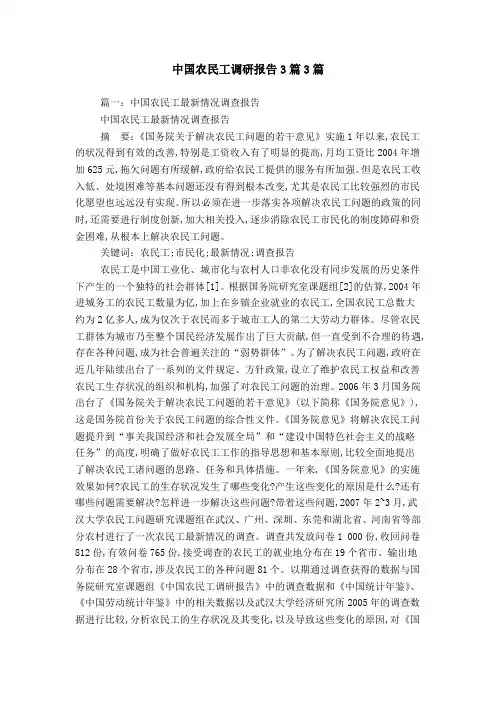 中国农民工调研报告3篇3篇