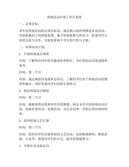 班级活动年度工作计划表