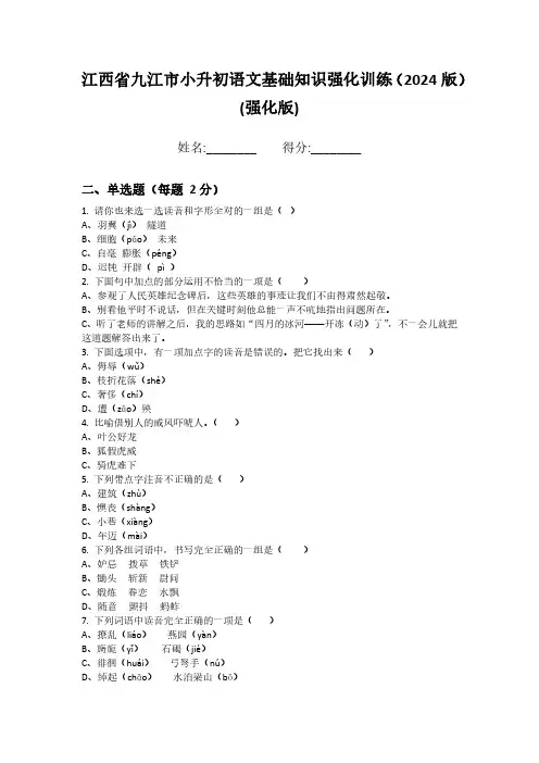 江西省九江市小升初语文基础知识强化训练(2024版)(强化版)
