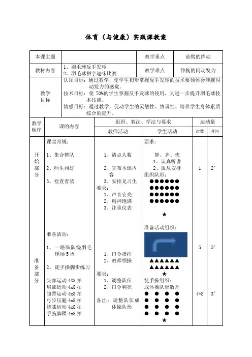 羽毛球反手发球教案