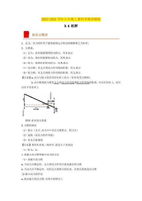 3.4.1杠杆(原卷版+解析)-2022-2023学年九年级上册科学精讲精练(浙教版)