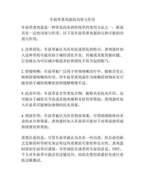 车前草煮鸡蛋的功效与作用