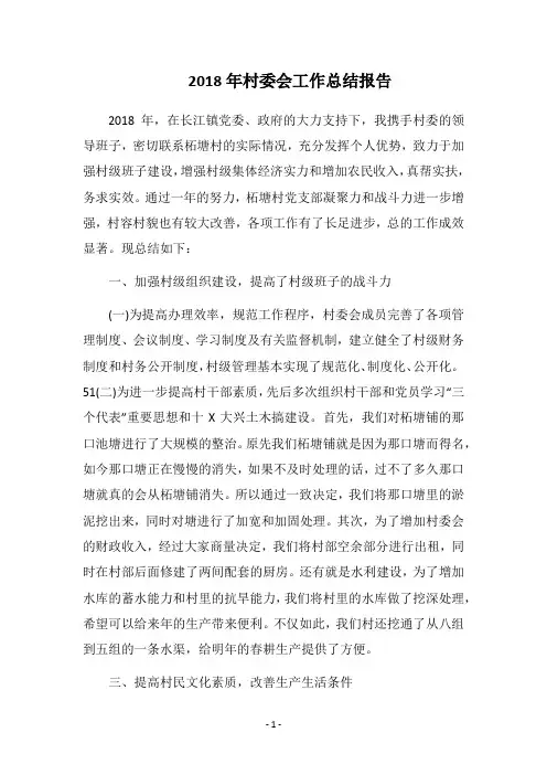 2018年村委会工作总结报告