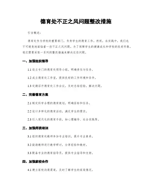 德育处不正之风问题整改措施