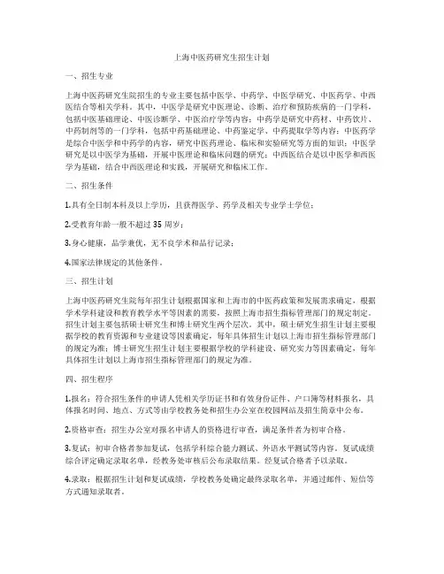 上海中医药研究生招生计划