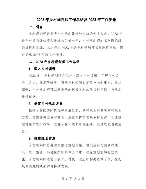 2023年乡村规划师工作总结及2023年工作安排