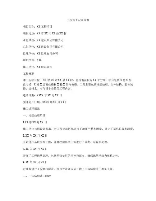 工程施工记录范例