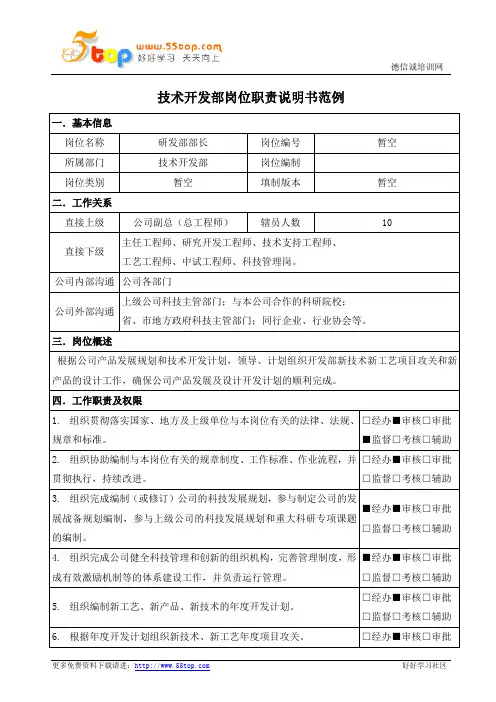 研发部部长岗位职责说明书