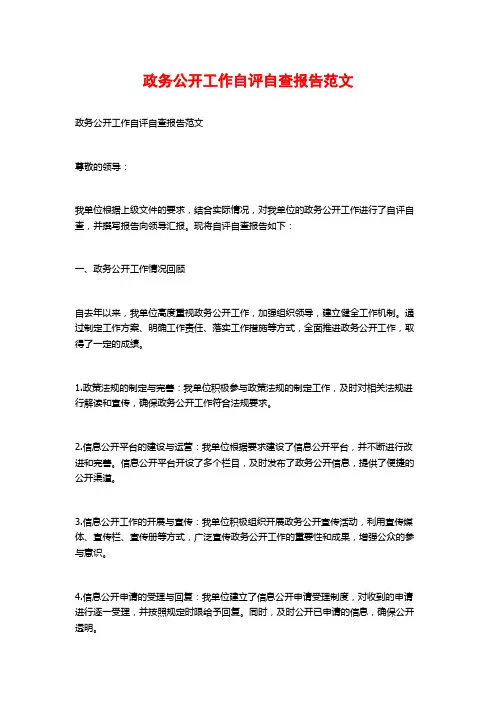 政务公开工作自评自查报告范文 (2)