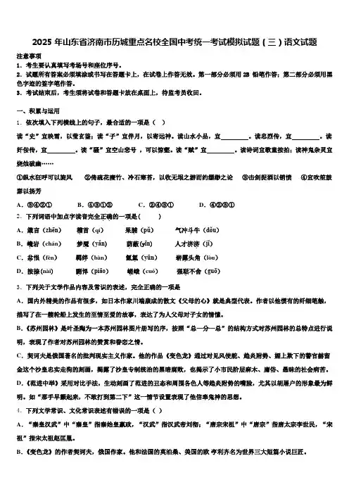 2025年山东省济南市历城重点名校全国中考统一考试模拟试题(三)语文试题含解析