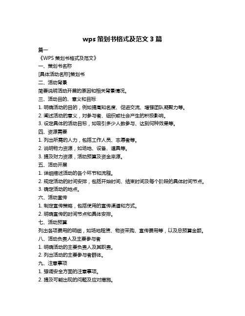 wps策划书格式及范文3篇
