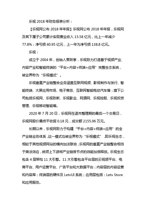 乐视2018年财务报表分析