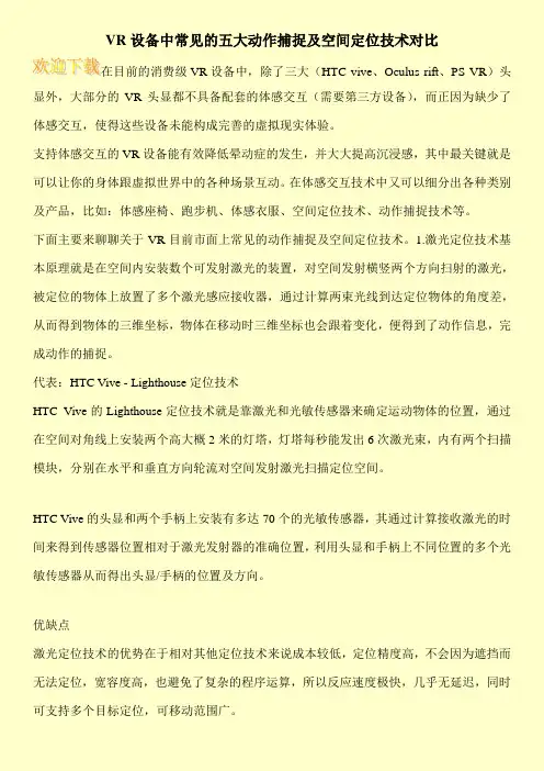 VR设备中常见的五大动作捕捉及空间定位技术对比