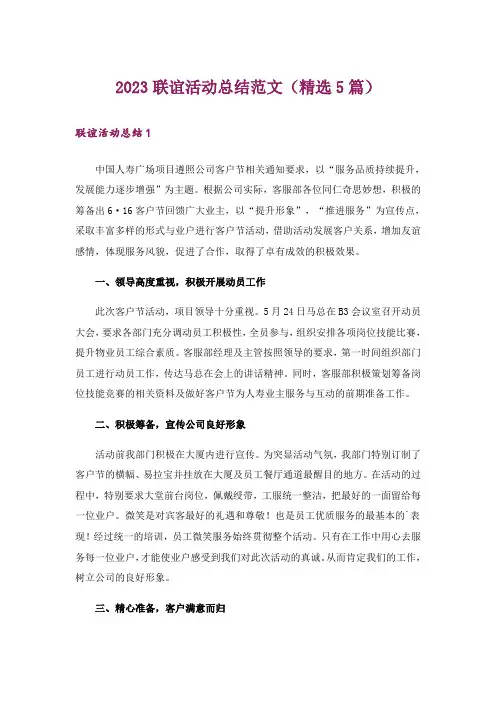 2023联谊活动总结范文(精选5篇)