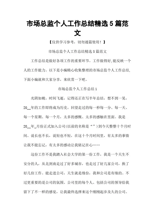 市场总监个人工作总结精选5篇范文
