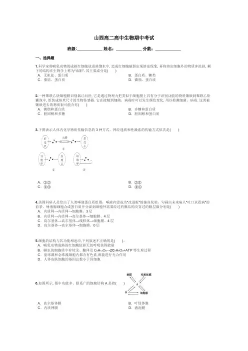 山西高二高中生物期中考试带答案解析
