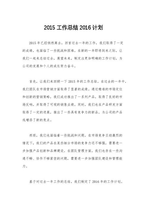 2015工作总结2016计划