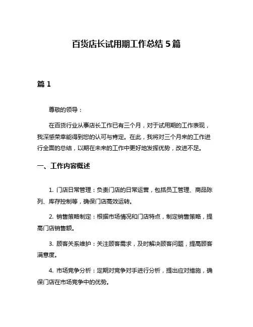 百货店长试用期工作总结5篇