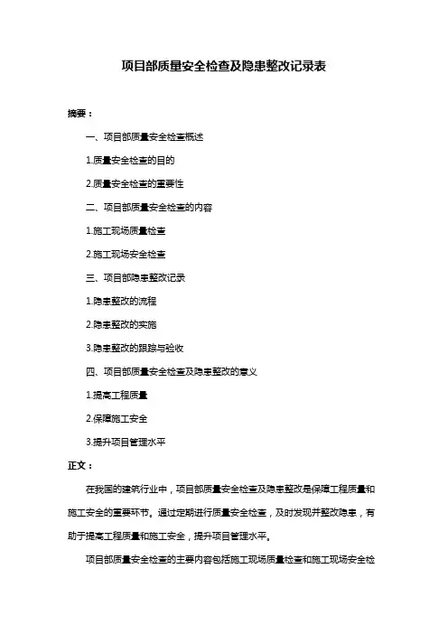 项目部质量安全检查及隐患整改记录表