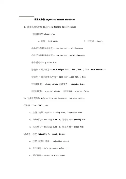 注塑专业中英文术语