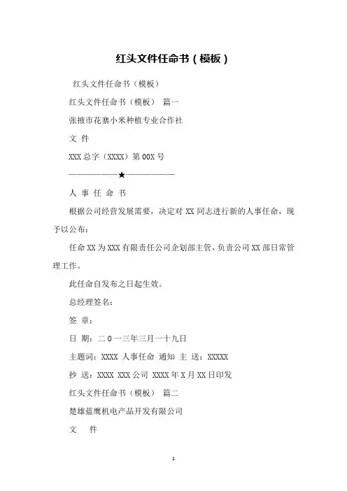 红头文件任命书(模板)