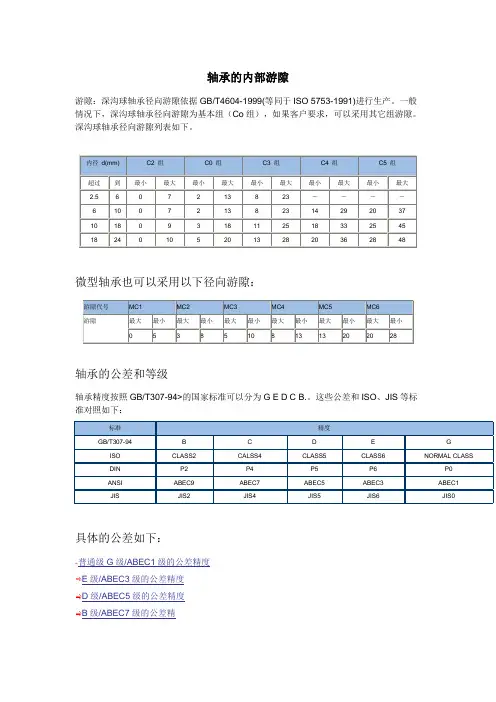 轴承的公差和等级