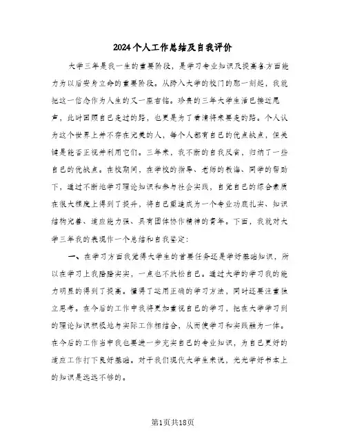 2024个人工作总结及自我评价(7篇)