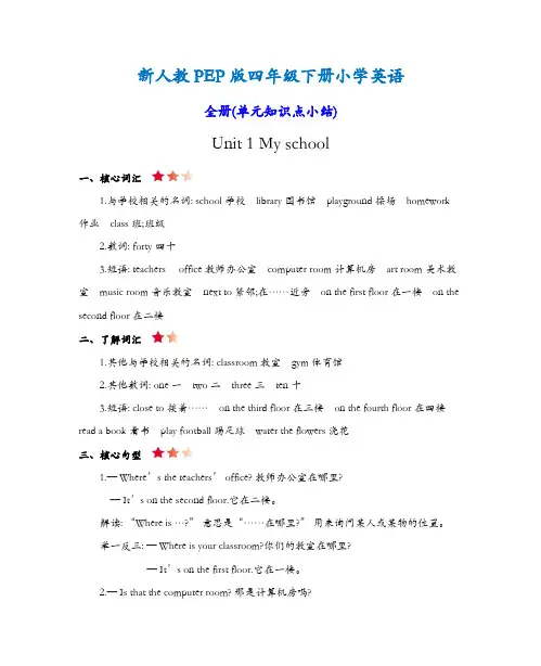 新人教PEP版四年级下册小学英语全册单元知识点小结
