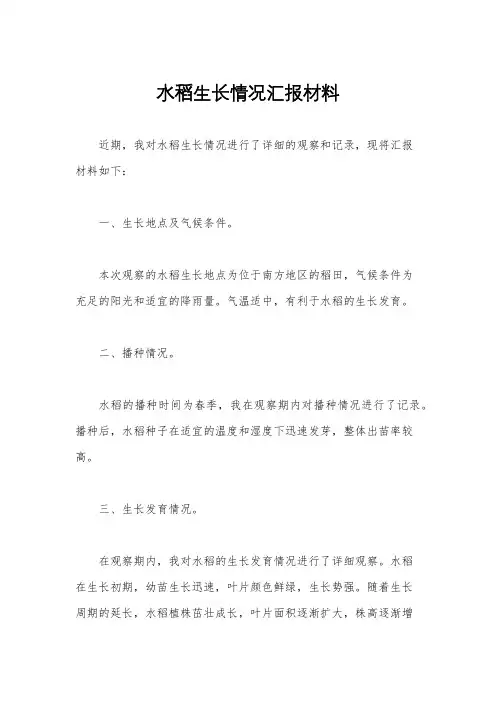 水稻生长情况汇报材料