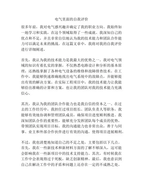 电气里面的自我评价