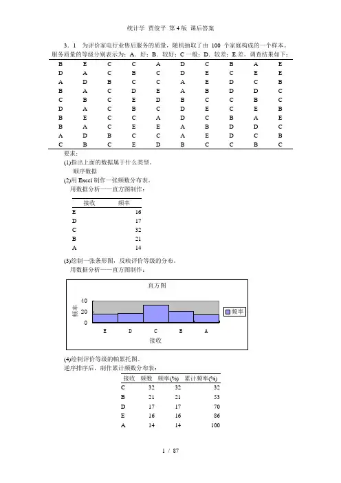 统计学贾俊平第4版课后答案