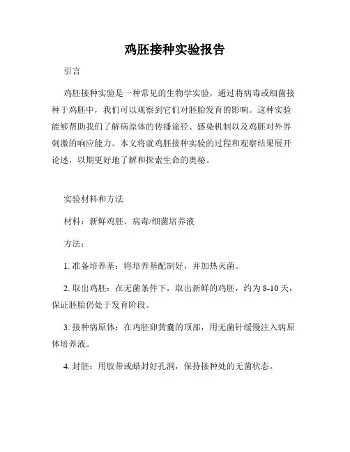 鸡胚接种实验报告