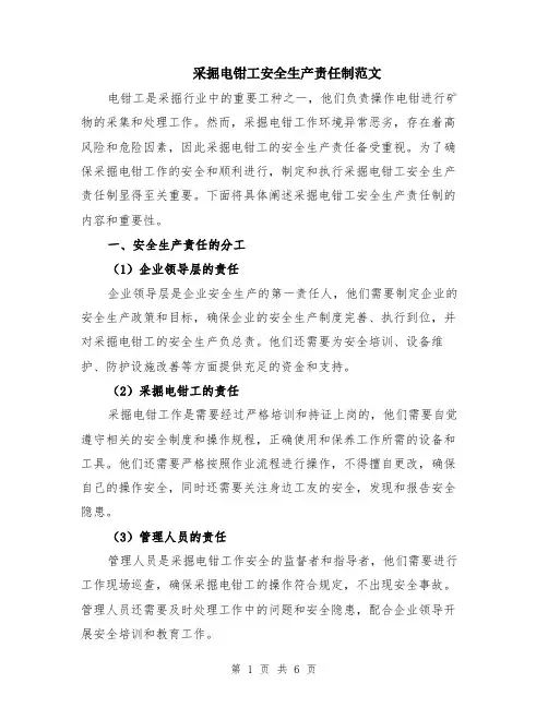 采掘电钳工安全生产责任制范文（二篇）
