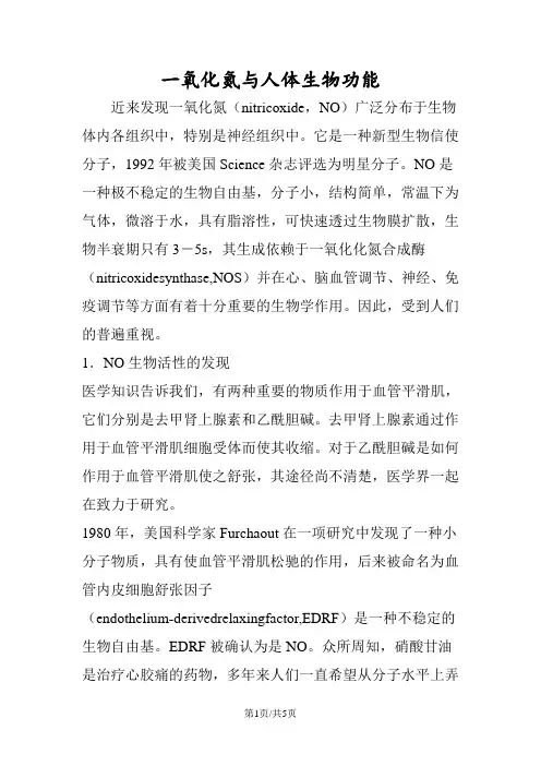 一氧化氮与人体生物功能
