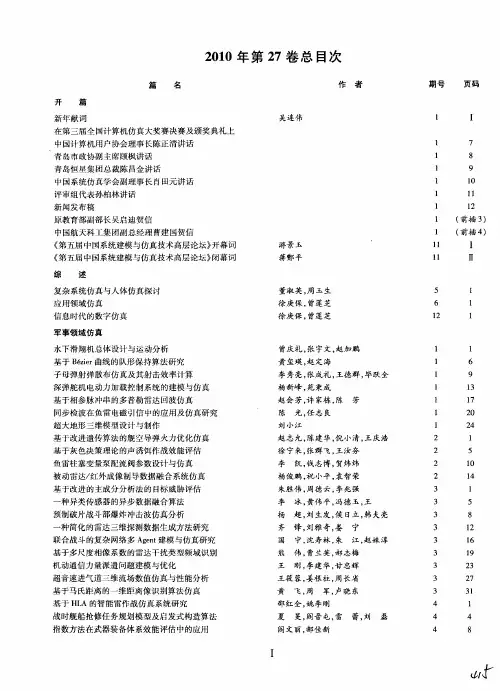 《计算机仿真》2010年第27卷总目次