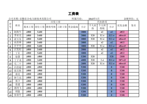工资表格式