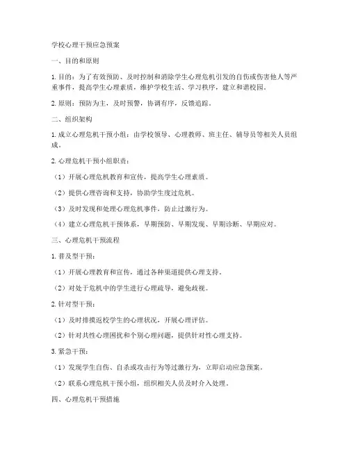 学校心里干预应急预案