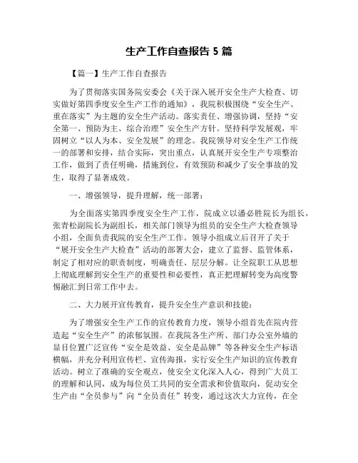 生产工作自查报告5篇