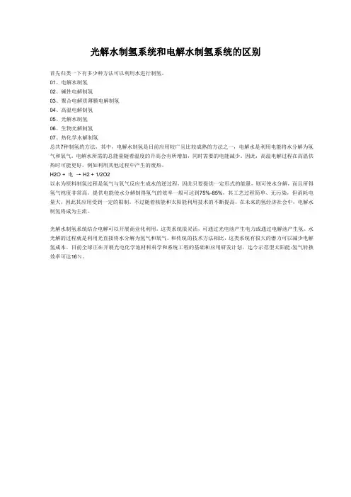 光解水制氢系统和电解水制氢系统的区别