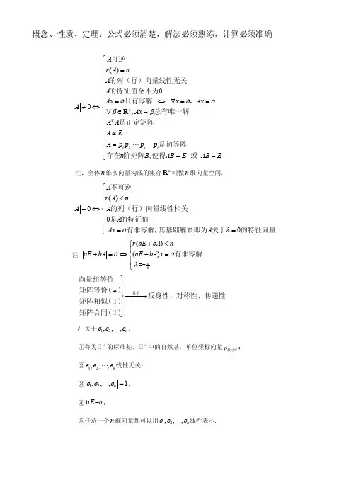 线性代数性质定理总结