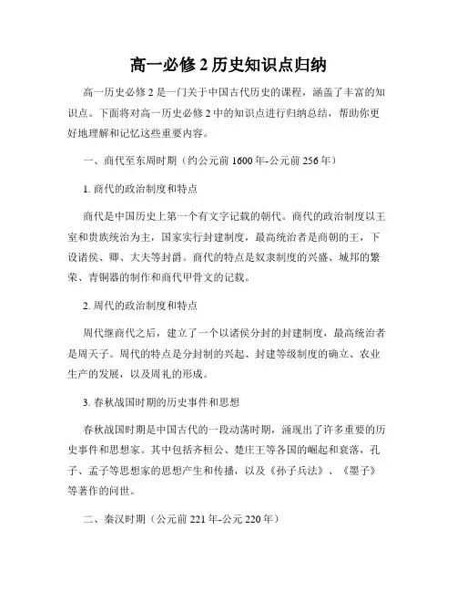 高一必修2历史知识点归纳