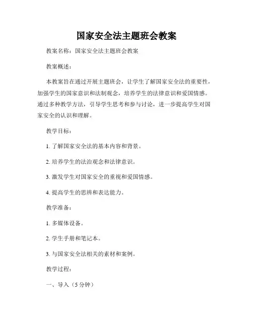 国家安全法主题班会教案