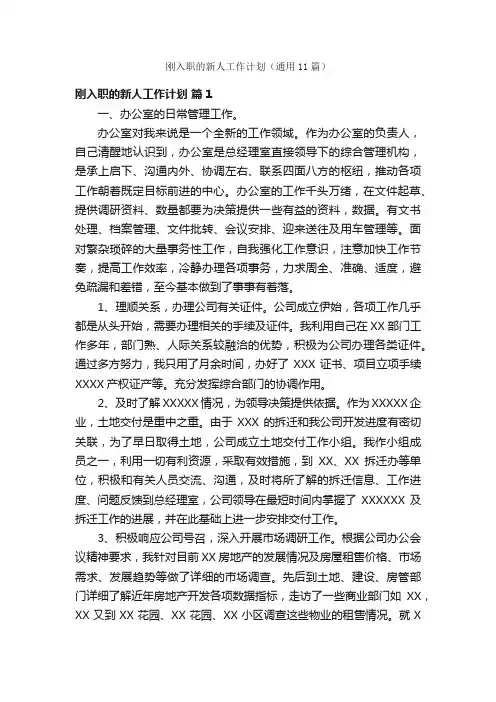 刚入职的新人工作计划（通用11篇）