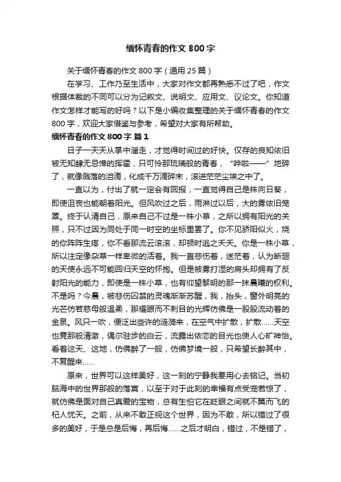 关于缅怀青春的作文800字（通用25篇）
