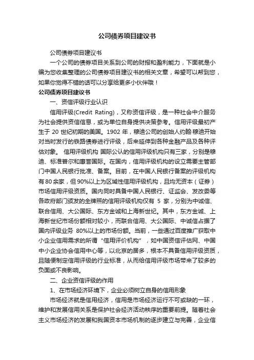 公司债券项目建议书