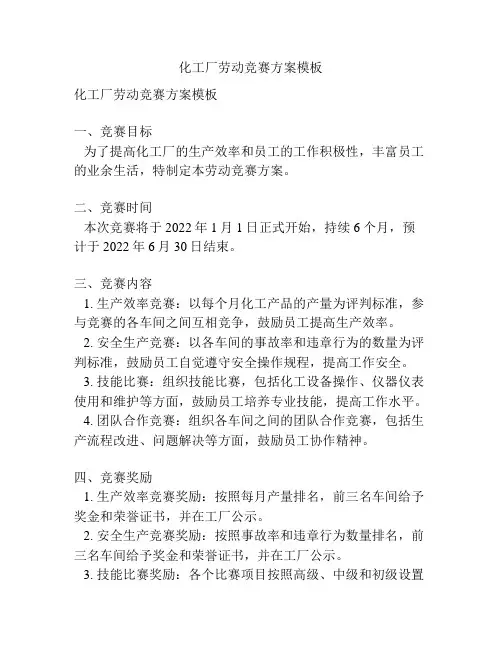 化工厂劳动竞赛方案模板