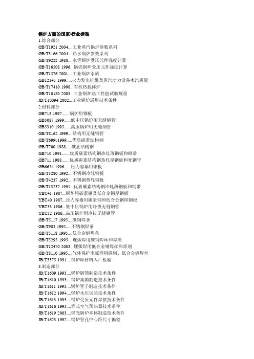 锅炉方面的国家行业标准